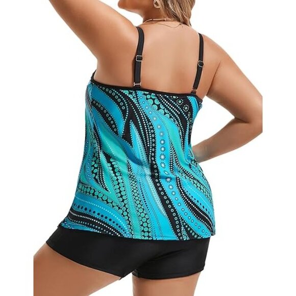 Hanna Nikole 12W Tankini Swimsuit 2-Piece Set Adjustable Straps Tummy Control - Picture 7 of 11